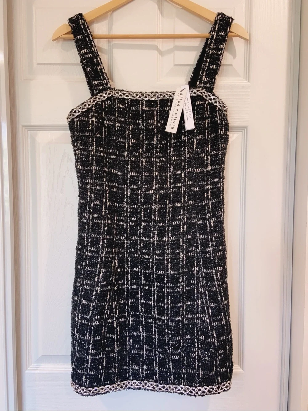 NWT $595 Alice + Olivia Liran Embellished Tweed Minidress In Black